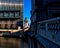 Morning light casts shadows of architecture on a Chicago River bridgehouse in the downtown Loop