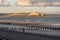 The morning light on the Plage du Sillon and walled city. Saint Malo , France