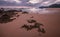 Morning Low tide. Sunrise sand beach near the Noja town, Cantabr