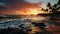 Morning Majesty. A Tranquil Sunrise Illuminates Seaside Waves and Avian Flight. Generative AI