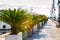 Morning marina. Sea pier and promenade, seafront in Budva, Montenegro