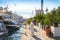 Morning marina. Sea pier and promenade, seafront in old touristic town