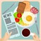 Morning meal with fresh newspaper illustration on light blue