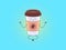 Morning meditation with coffee cup. Cartoon cute character and mascot for cafeteria. Coffee to go