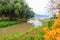 Morning mist and bamboo bridge across Kok River,Chiang Rai,northern Thailand.