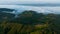 Morning mist heavy over reservoir national park, north of thailand aerial view