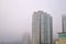 The morning mist shrouded residential building