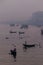 Morning misty view of boats at Buriganga river
