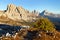 Morning panoramic view Cima Ambrizzola, Croda da Lago and Le Tofane Gruppe, Alps Dolomites mountains, Italy