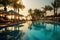 Morning paradise Luxury hotel resort pool, palm tree, and umbrella