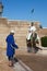 Morning physical exercise. Equestrian Royal guard at the memorial complex on the site of the ruins of the mosque Hassan. Rabat. Mo