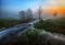 Morning. picturesque stream. foggy dawn