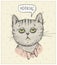 Morning quote card with tired sleepy cat , graphic illustration