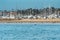 Morning at Santa Barbara Harbor. Blue Ocean and Blue Sky. Flock of Pelicans and Nautical Vessels