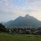 Morning scene in St Gallen Canton. Towns Wangs and Sargans. Mountains