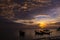 Morning sea landscape with boats silhouette and nice sky