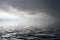 Morning seascape with dramatic dark clouds over the ocean