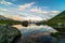 Morning shot of the Matterhorn Monte Cervino, Mont Cervin pyramid and Stellisee lake.