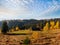 Morning slopes of the Carpathian Mountains Yablunytsia village, Ivano-Frankivsk oblast, Ukraine. Autumn rural landscape