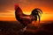 Morning spectacle, sunrise backdrop with a distinctive rooster shadow