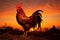 Morning spectacle, sunrise backdrop with a distinctive rooster shadow