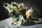 Morning still life with fresh jasmine flowers