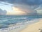 Morning storm clouds over beach on Caribbean Sea