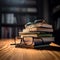 Morning Study Session: Business Books, Glasses, and Highlighter on Wood Bookshelf