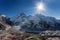 Morning sun above Mount Everest, lhotse and Nuptse