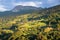 Morning sun at alpine village Conters, view to Gotschna mountain, autumn landscape grisons switzerland