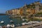 The morning sun highlights the waterfront in Porto Venere, Italy