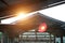 Morning sunlight on barn cowshed roof in farm