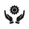 Morning Sunlight Silhouette Icon. Human Hands Hold Sun, Solar Ecological Energy Glyph Pictogram. Ecology and Nature