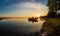 Morning Sunrise Fishing trip on a Boat at the Cottage Dock in Ontario Canada