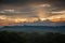 Morning sunrise over silhouetted mountains