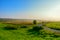 Morning sunrise over the wide fields and meadows, the countryside.