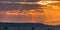 Morning sunrise panoramic overview of the Wildebeest wildlife animal grazing the savannah grassland in the Maasai Mara National Ga