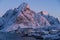 Morning sunrise at Reine village, Lofoten archipelago, Norway, Scandinavia