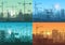 Morning sunrise, sunset and day building constructions background set. Vector Industrial building process under