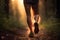 Morning Trail Run: Close-up of Female Runner\\\'s Legs and Shoes with Abstract Bokeh Lightcreated. Generative AI