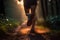 Morning Trail Run: Close-up of Female Runner\\\'s Legs and Shoes with Abstract Bokeh Lightcreated. Generative AI