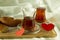 Morning turkish tea in traditional glass with bagel on the tray