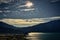 morning view from above to town Riva del Garda, mountains, buildings, lake Garda, Monte Brione