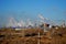 Morning view of chemical plants and smoking pipes in the industrial zone of the city.