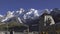 Morning view of Kedarnath temple. Kedarnath peak in background.