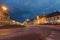 Morning view of medieval buildings against vibrant autumn sky. The Rotovz Town Hall Square in Maribor