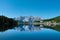 Morning view of Misurina lake with water reflection of Morning view of Misurina lake with water reflection of the Tre Cime di Lave