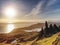 Morning view of Old Man of Storr rocks formation and lake Scotland