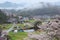 Morning view of a rural town with cherry trees