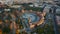 Morning view of Seville city and Plaza de Espana with Maria Luisa Park. Aerial view of Plaza de Espana - Spanish Square